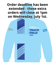 Load image into Gallery viewer, EXTRA ORDER National Juvenile Track &amp; Field Championships Day 2 2026 Hoodie (June 28th Names)